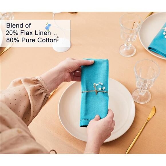 Blue Set of 12 Premium Linen Napkins -20x20 Inch, Classic Hemstitch - Picture 2 of 6